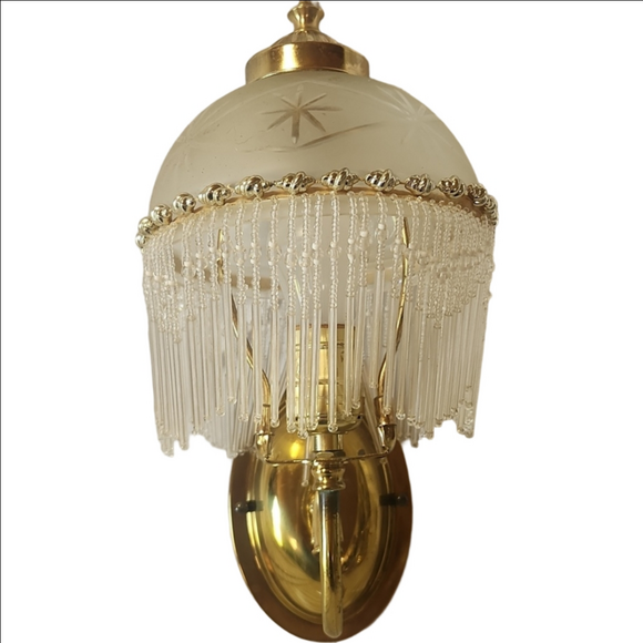 Elegant Gold Brass and White Wall Sconce Set - Picture 2 of 6